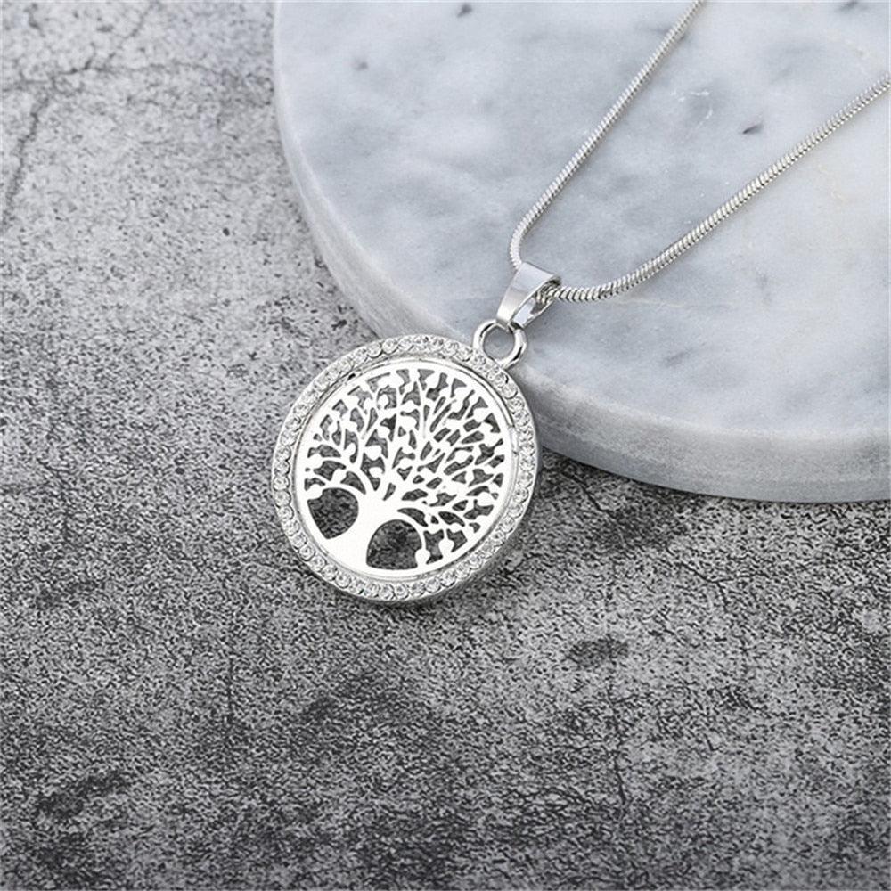 Round Hollow Tree of Life Pendant- Silver - SANIA STORE