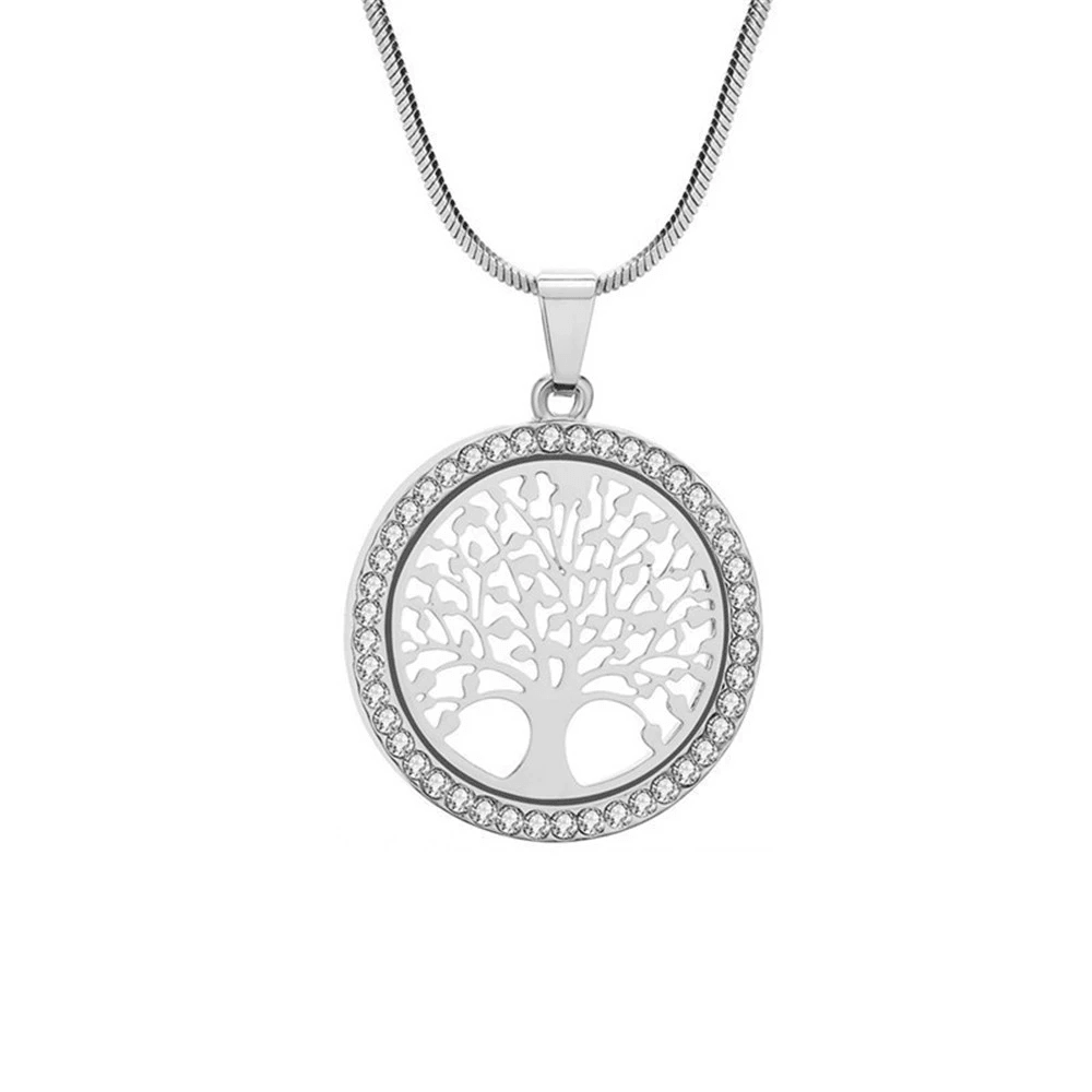 Round Hollow Tree of Life Pendant- Silver - SANIA STORE