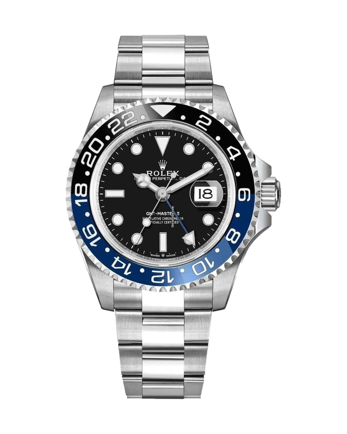 Premium GMT | Batman | Silver Chain | Black Dial front view