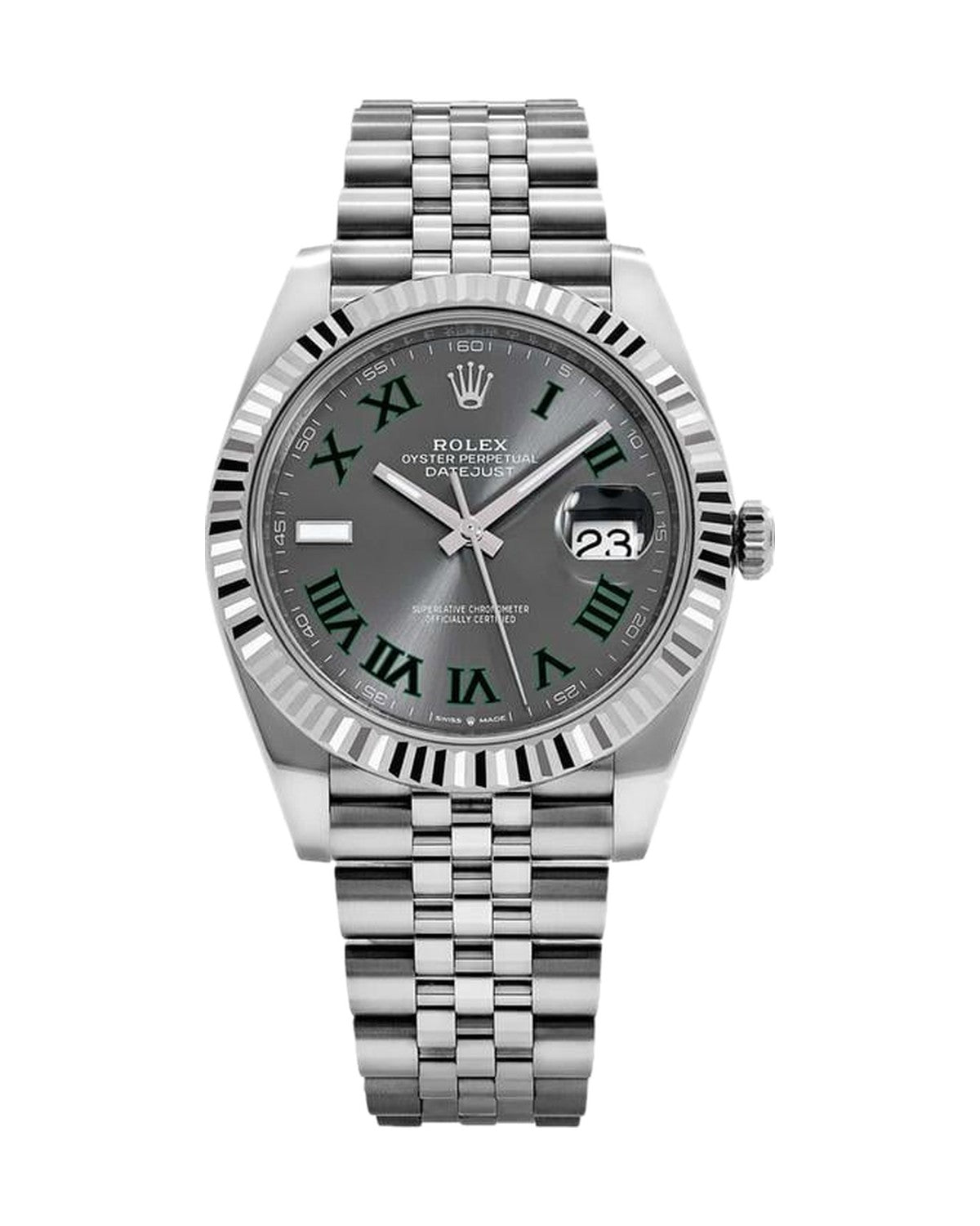 Premium Datejust | Silver Chain | Wimbledon Dial front view