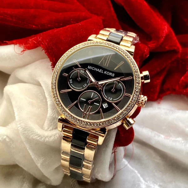KORS Chain Rose Gold Black Face