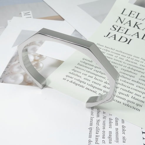 Stainless Steel Hexagon Cuff Bangle