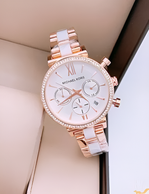 KORS Chain Rose Gold Black Face